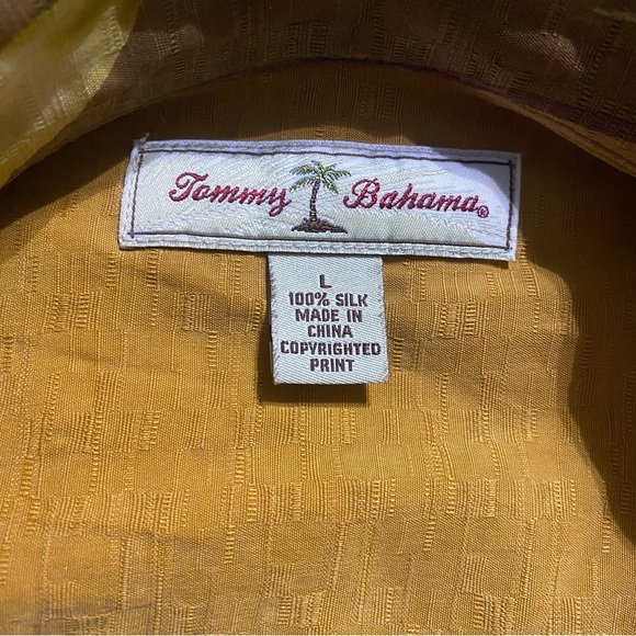 Tommy Bahama Brown Green Floral Hawaiian Print Silk Button Up Shirt - Picture 5 of 5